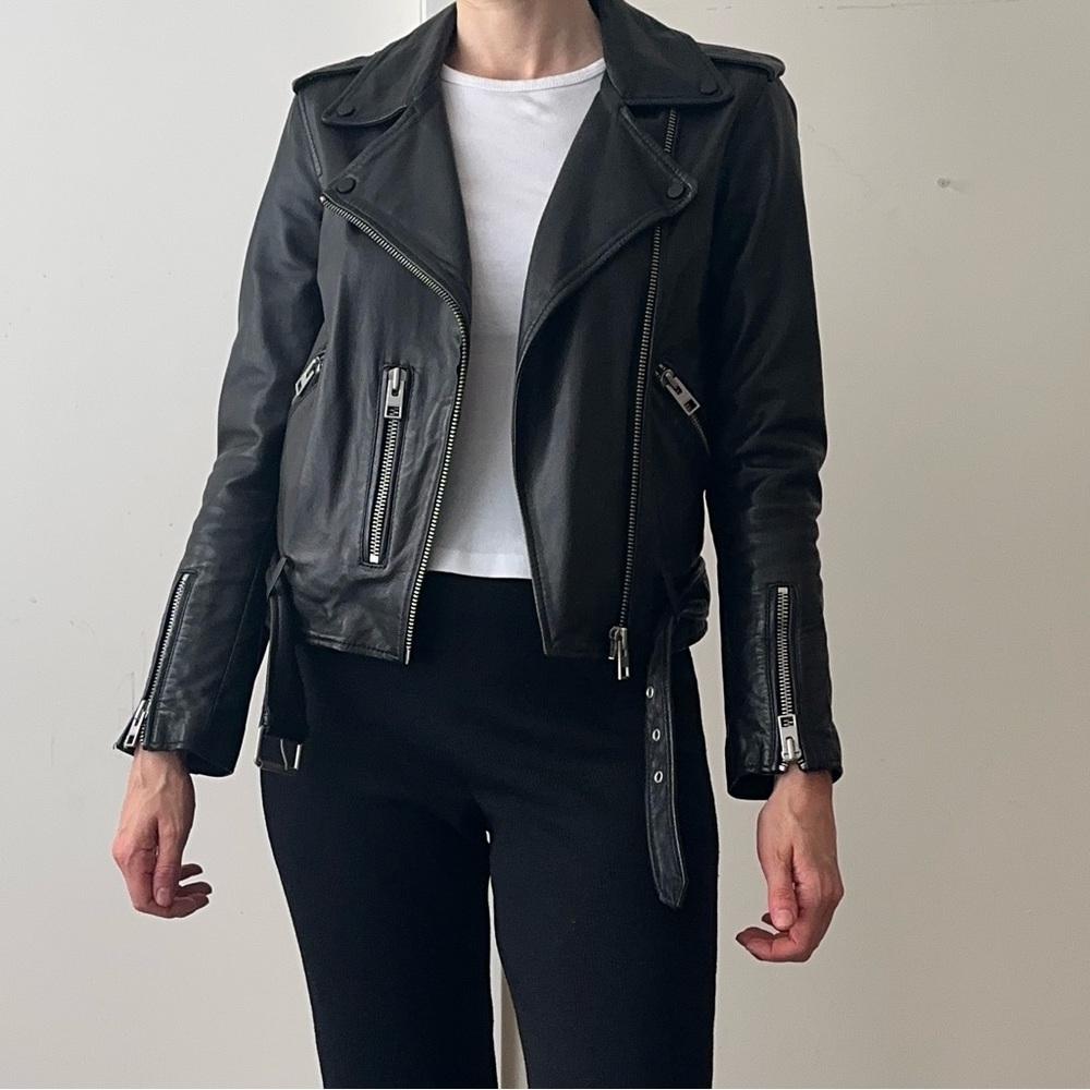 All Saints Black Leather Balfern Jacket - Picture 4 of 10